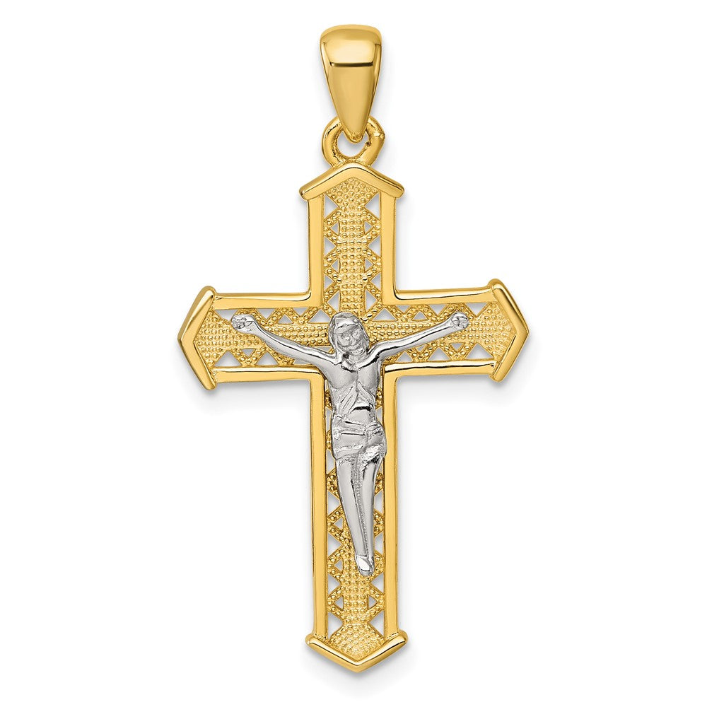 Sterling Silver Gold-tone and Rhodium-plated Polished Crucifix Cross Pendant QC11655