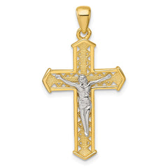 Sterling Silver Gold-tone and Rhodium-plated Polished Crucifix Cross Pendant QC11655