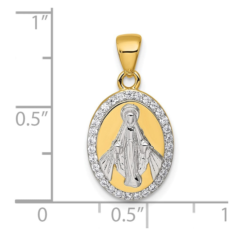 Sterling Silver Gold-tone and Rhodium-plated Polished Miraculous Medal Pendant QC11656