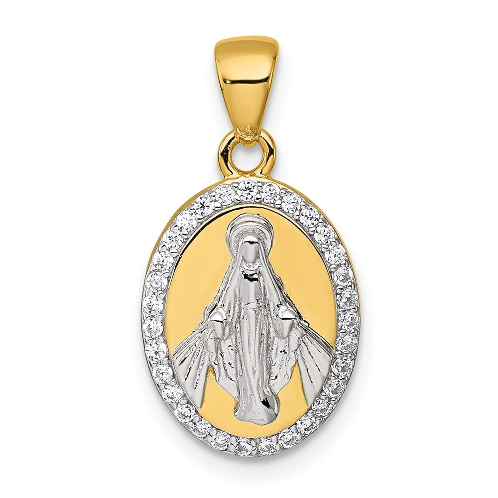 Sterling Silver Gold-tone and Rhodium-plated Polished Miraculous Medal Pendant QC11656
