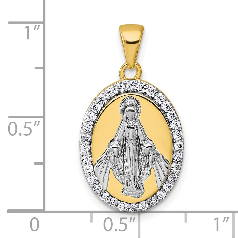 Sterling Silver Gold-tone and Rhodium-plated Polished Miraculous Medal Pendant QC11657