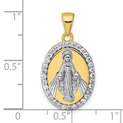 Sterling Silver Gold-tone and Rhodium-plated Polished Miraculous Medal Pendant QC11657