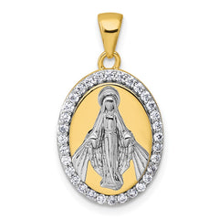 Sterling Silver Gold-tone and Rhodium-plated Polished Miraculous Medal Pendant QC11657