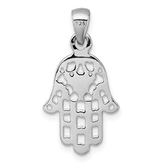 Sterling Silver Rhodium-plated Polished And Textured Pierced Hamsa Pendant QC11659