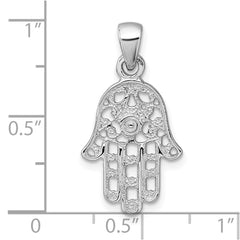 Sterling Silver Rhodium-plated Polished And Textured Pierced Hamsa Pendant QC11659