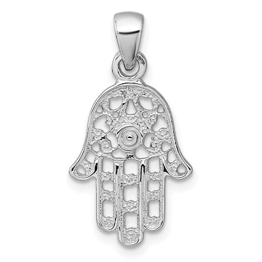 Sterling Silver Rhodium-plated Polished And Textured Pierced Hamsa Pendant QC11659