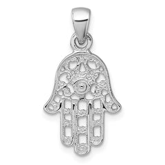 Sterling Silver Rhodium-plated Polished And Textured Pierced Hamsa Pendant QC11659