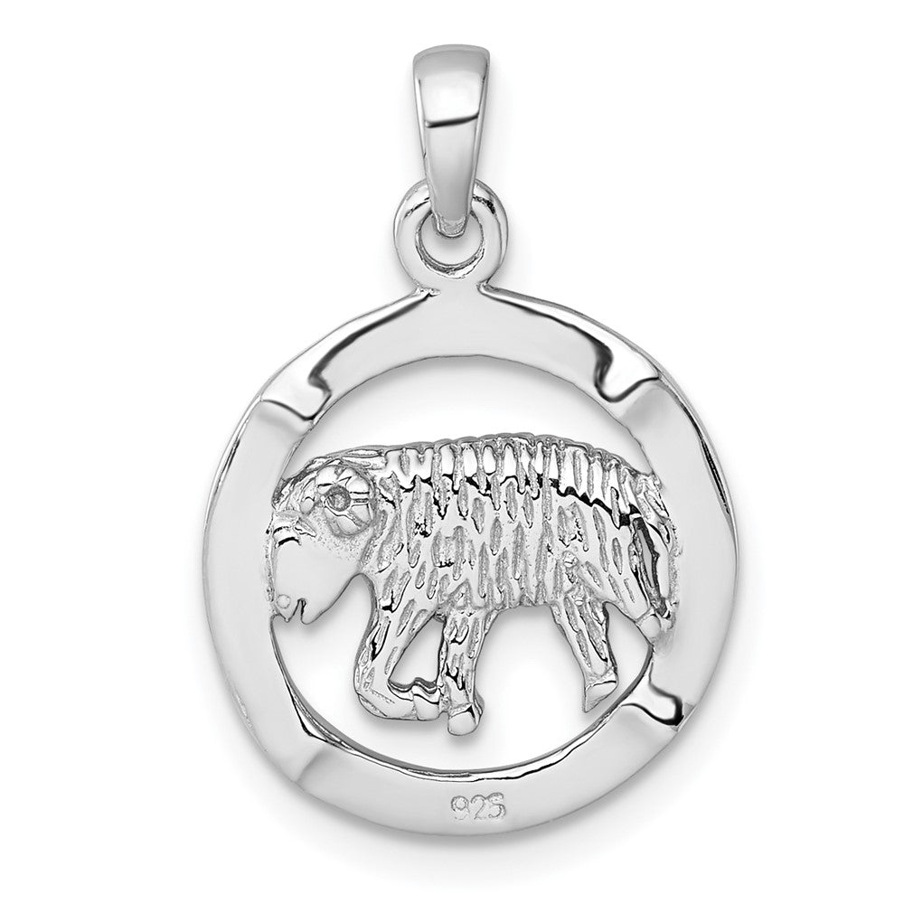 Sterling Silver Rhodium-plated Polished Reversible Aries Ram in Circle Zodiac Pendant QC11660