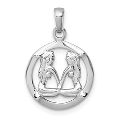 Sterling Silver Rhodium-plated Polished Reversible Gemini Twins in Circle Zodiac Pendant QC11662