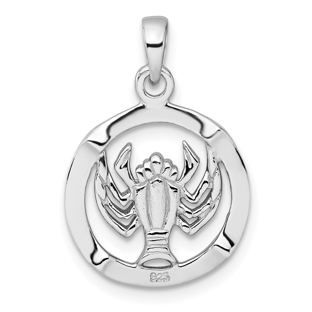 Sterling Silver Rhodium-plated Polished Reversible Cancer Crab in Circle Zodiac Pendant QC11663