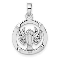 Sterling Silver Rhodium-plated Polished Reversible Cancer Crab in Circle Zodiac Pendant QC11663