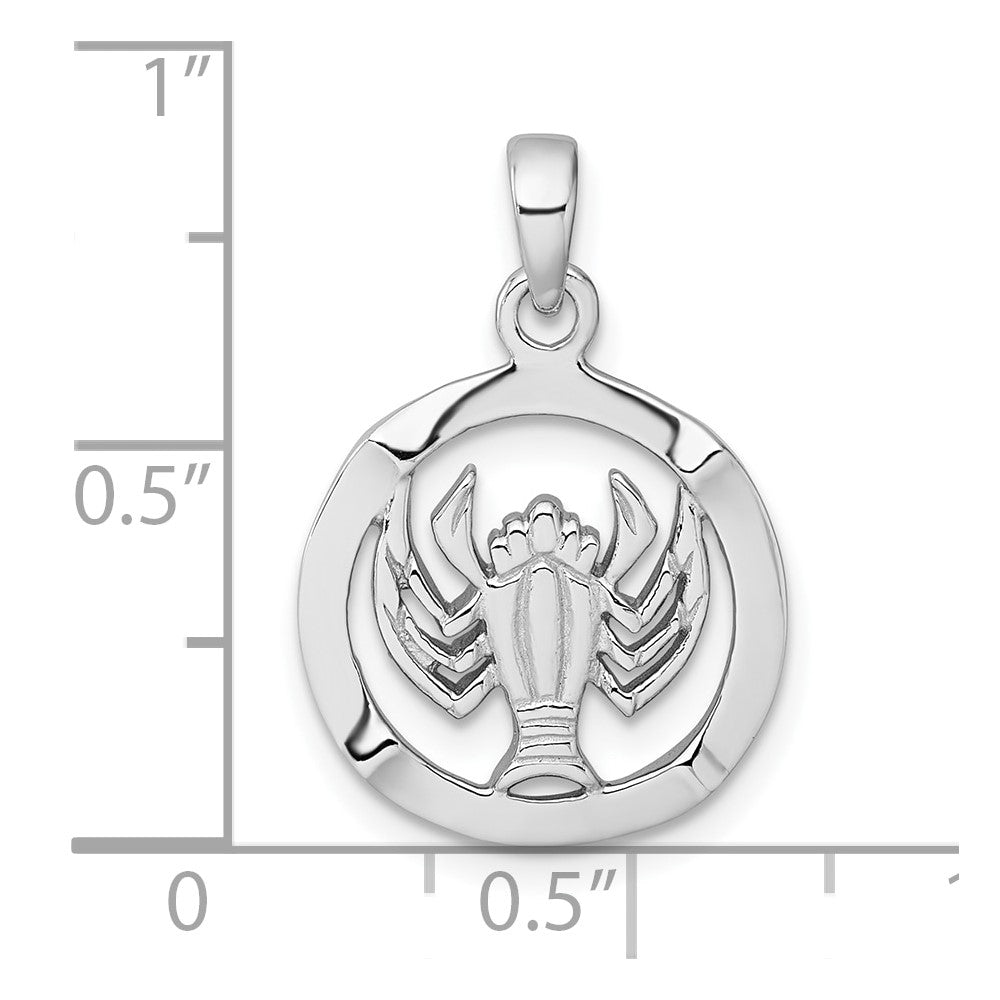 Sterling Silver Rhodium-plated Polished Reversible Cancer Crab in Circle Zodiac Pendant QC11663