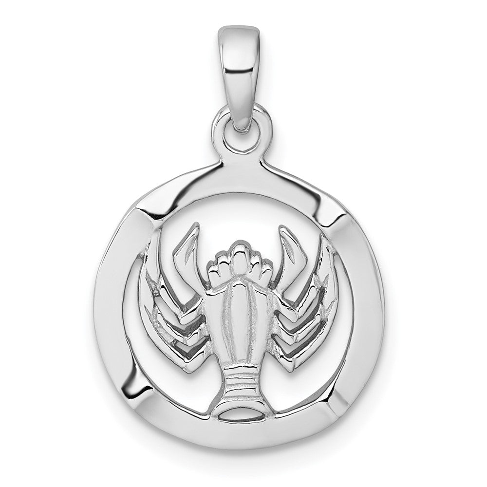 Sterling Silver Rhodium-plated Polished Reversible Cancer Crab in Circle Zodiac Pendant QC11663