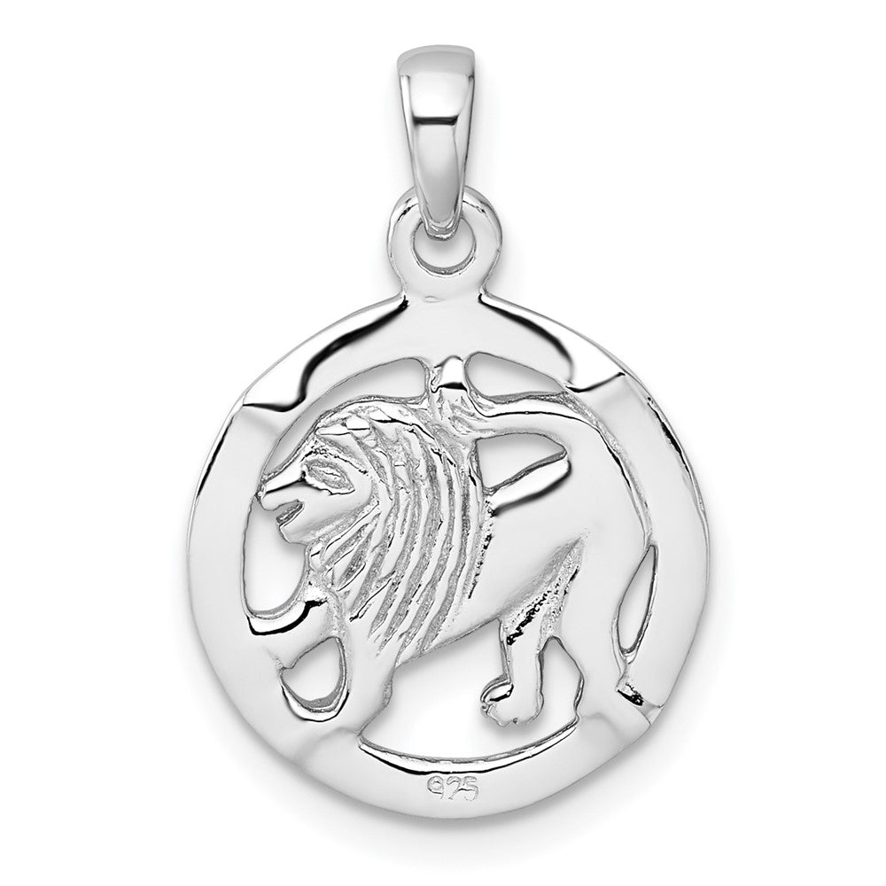 Sterling Silver Rhodium-plated Polished Reversible Leo Lion in Circle Zodiac Pendant QC11664
