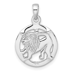 Sterling Silver Rhodium-plated Polished Reversible Leo Lion in Circle Zodiac Pendant QC11664