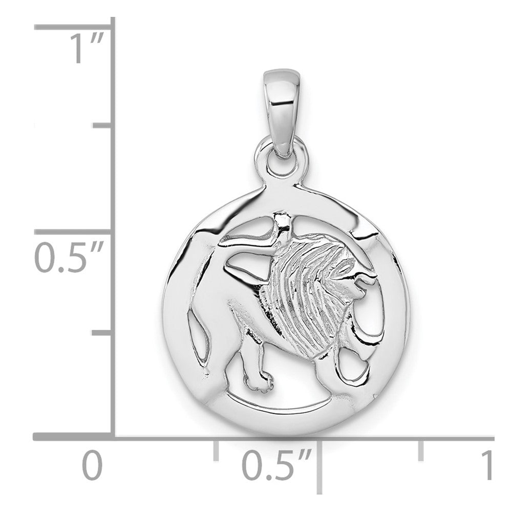 Sterling Silver Rhodium-plated Polished Reversible Leo Lion in Circle Zodiac Pendant QC11664