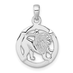 Sterling Silver Rhodium-plated Polished Reversible Leo Lion in Circle Zodiac Pendant QC11664