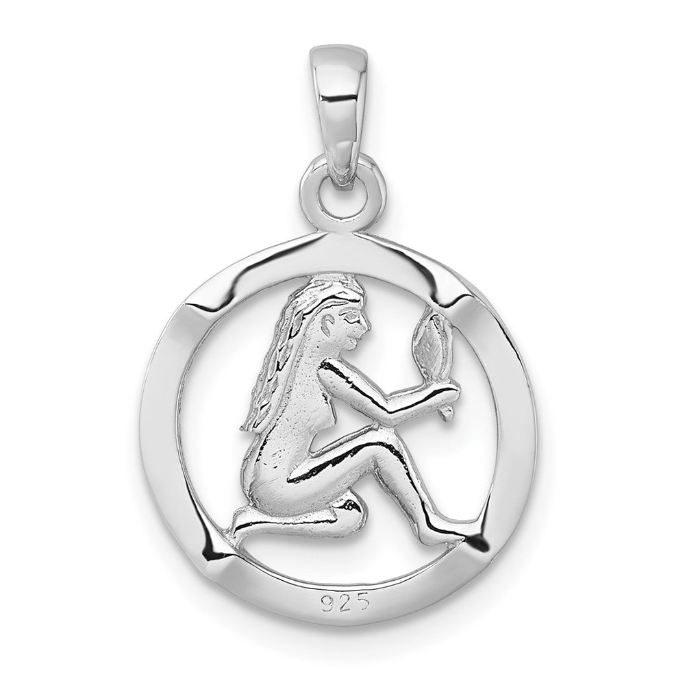 Sterling Silver Rhodium-plated Polished Reversible Virgo in Circle Zodiac Pendant QC11665