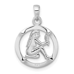 Sterling Silver Rhodium-plated Polished Reversible Virgo in Circle Zodiac Pendant QC11665