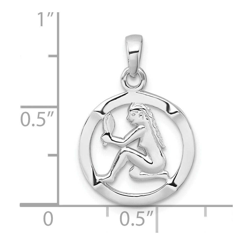 Sterling Silver Rhodium-plated Polished Reversible Virgo in Circle Zodiac Pendant QC11665