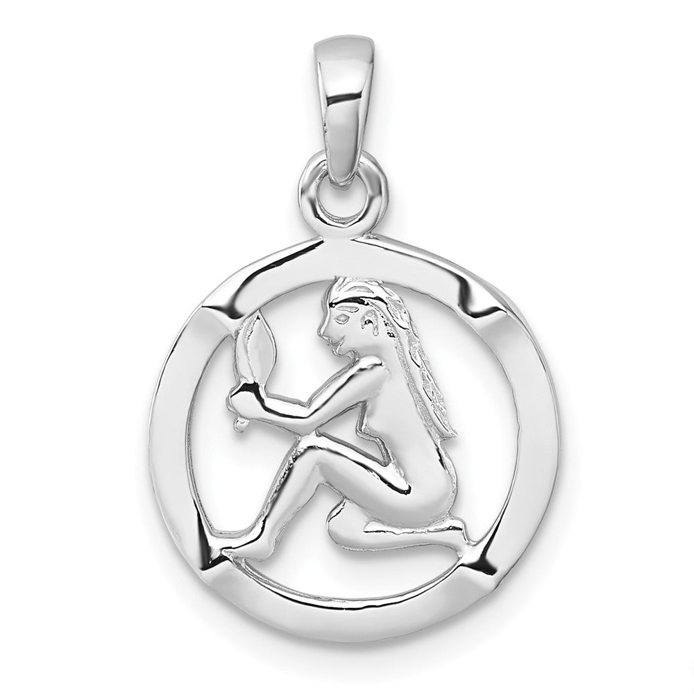 Sterling Silver Rhodium-plated Polished Reversible Virgo in Circle Zodiac Pendant QC11665
