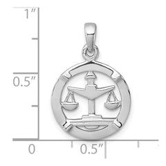 Sterling Silver Rhodium-plated Polished Reversible Libra Scales in Circle Zodiac Pendant QC11666