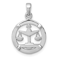 Sterling Silver Rhodium-plated Polished Reversible Libra Scales in Circle Zodiac Pendant QC11666