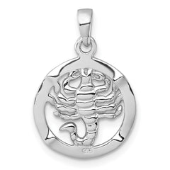 Sterling Silver Rhodium-plated Polished Reversible Scorpio in Circle Zodiac Pendant QC11667