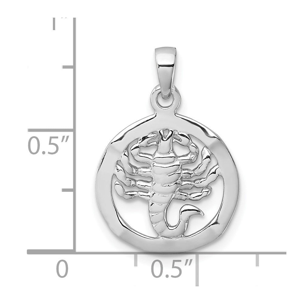 Sterling Silver Rhodium-plated Polished Reversible Scorpio in Circle Zodiac Pendant QC11667
