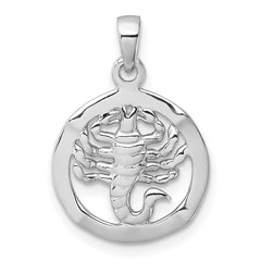 Sterling Silver Rhodium-plated Polished Reversible Scorpio in Circle Zodiac Pendant QC11667