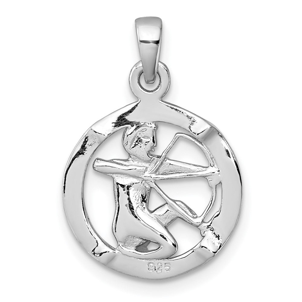 Sterling Silver Rhodium-plated Polished Reversible Sagittarius in Circle Zodiac Pendant QC11668