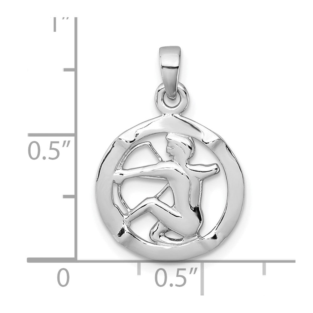 Sterling Silver Rhodium-plated Polished Reversible Sagittarius in Circle Zodiac Pendant QC11668