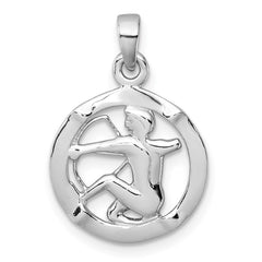 Sterling Silver Rhodium-plated Polished Reversible Sagittarius in Circle Zodiac Pendant QC11668