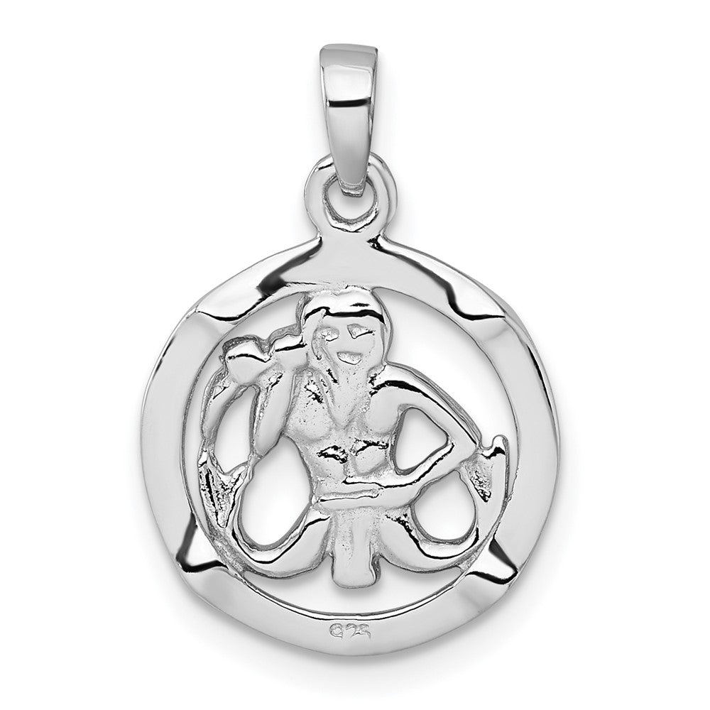 Sterling Silver Rhodium-plated Polished Reversible Aquarius in Circle Zodiac Pendant QC11670