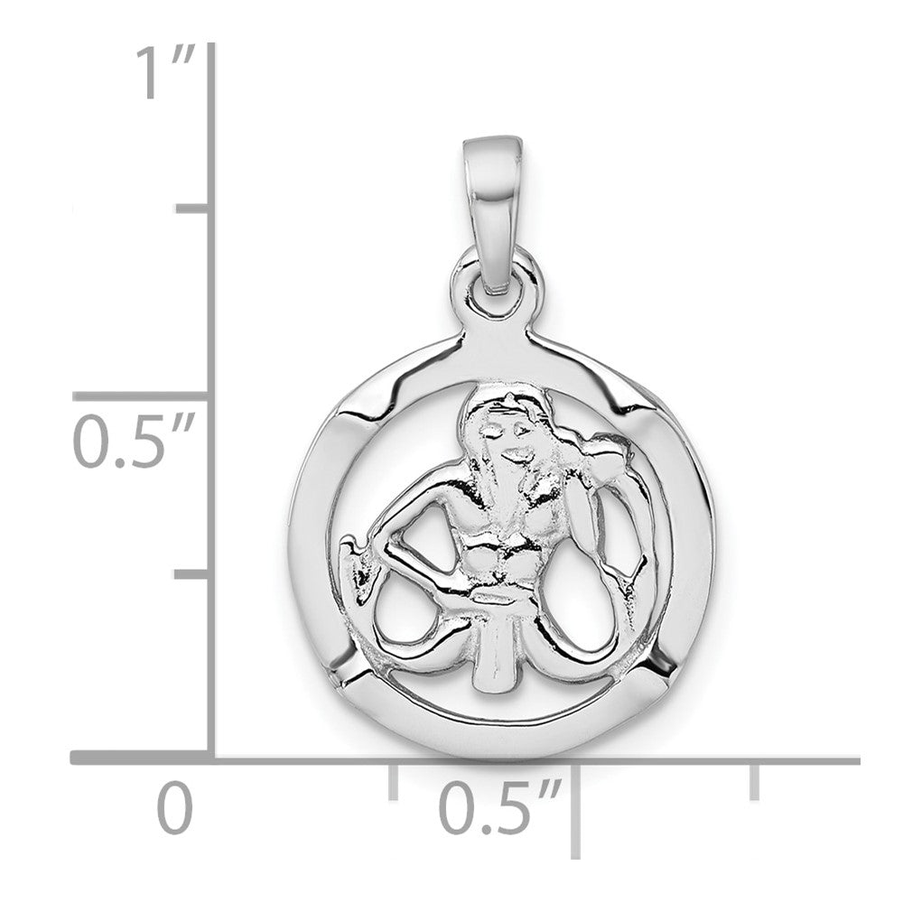 Sterling Silver Rhodium-plated Polished Reversible Aquarius in Circle Zodiac Pendant QC11670