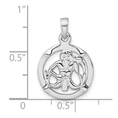 Sterling Silver Rhodium-plated Polished Reversible Aquarius in Circle Zodiac Pendant QC11670