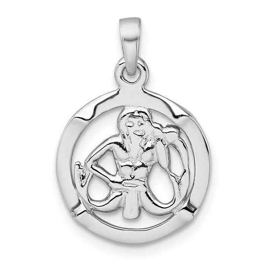 Sterling Silver Rhodium-plated Polished Reversible Aquarius in Circle Zodiac Pendant QC11670