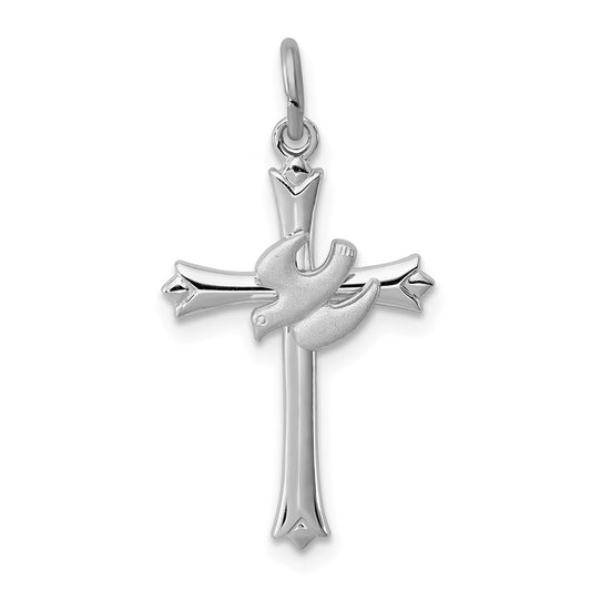 Sterling Silver Rhodium-plated Holy Spirit Cross with Dove Charm QC1916
