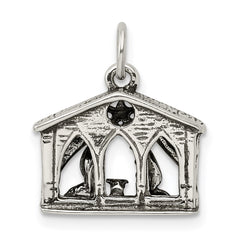 Sterling Silver Antiqued Manger Charm QC202