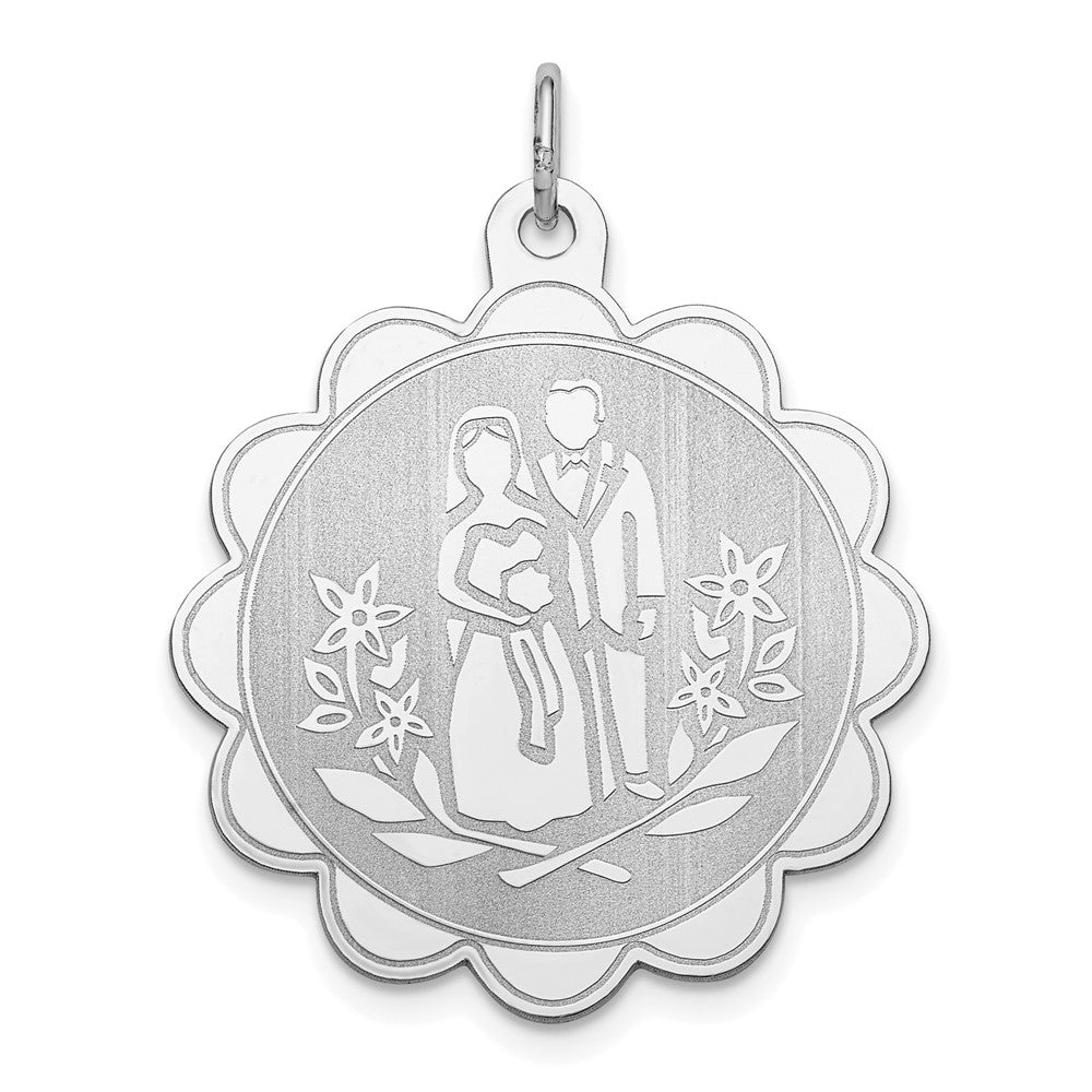 Sterling Silver Rhodium-plated Bride & Groom Disc Charm QC2084