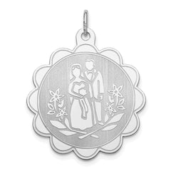 Sterling Silver Rhodium-plated Bride & Groom Disc Charm QC2084