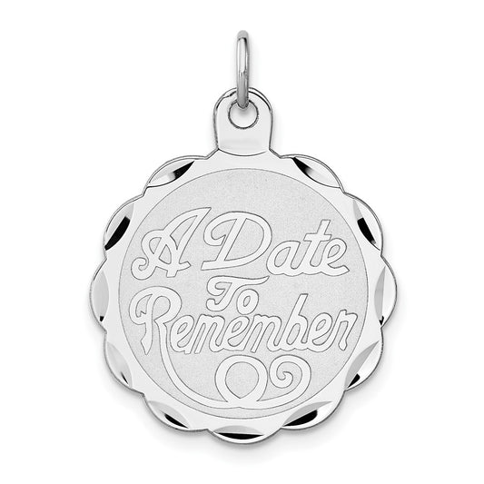Sterling Silver Rhodium-plated A Date To Remember Disc Charm QC2102