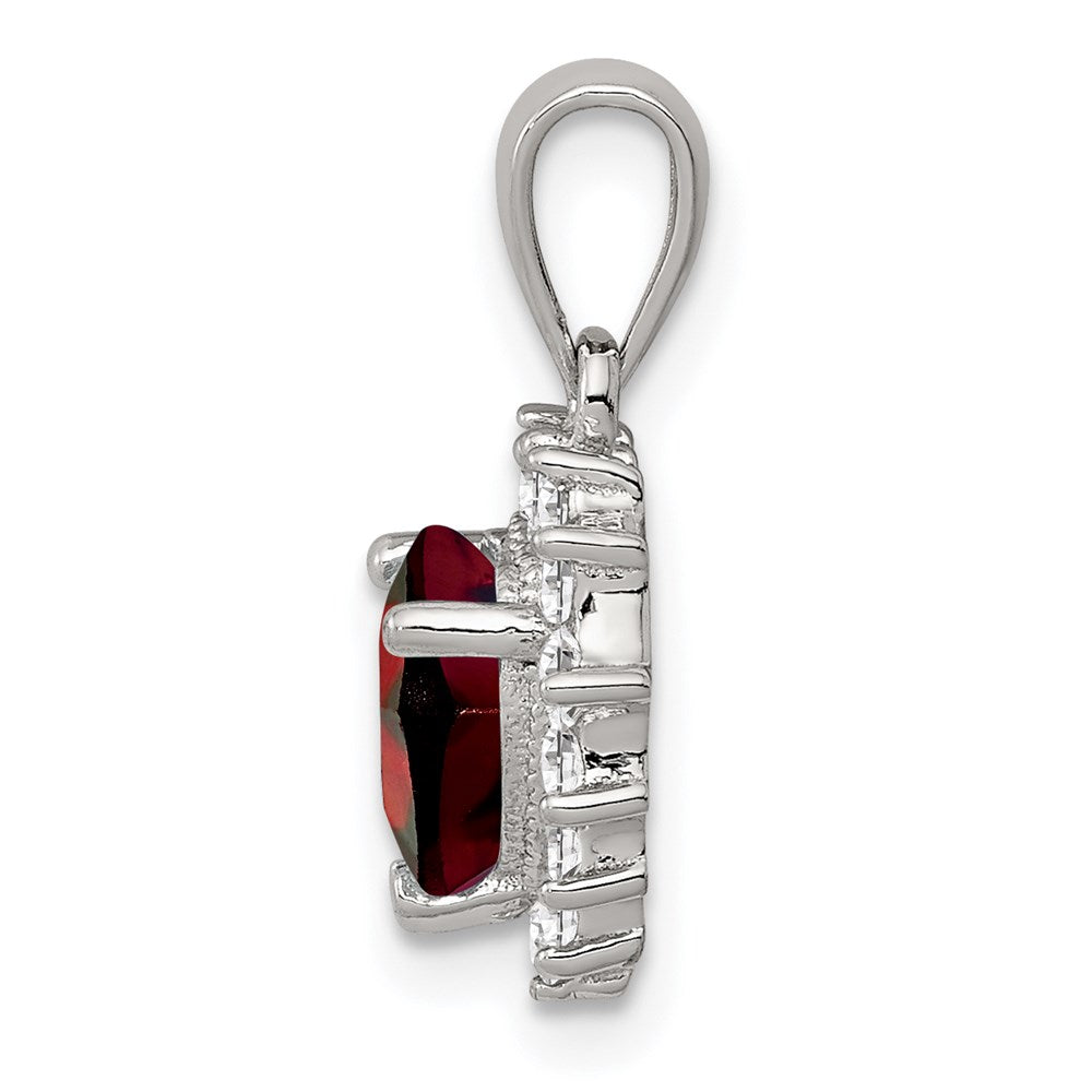 Sterling Silver Rhodium-plated Garnet and CZ Pendant QC2166