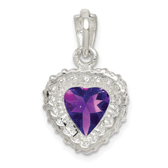 Sterling Silver Rhodium-plated Amethyst and CZ Pendant QC2178