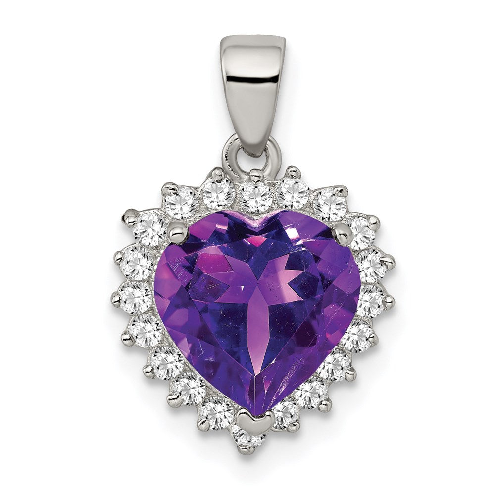 Sterling Silver Rhodium-plated Amethyst and CZ Pendant QC2178