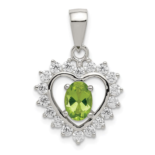 Sterling Silver Rhodium-plated Peridot and CZ Pendant QC2210