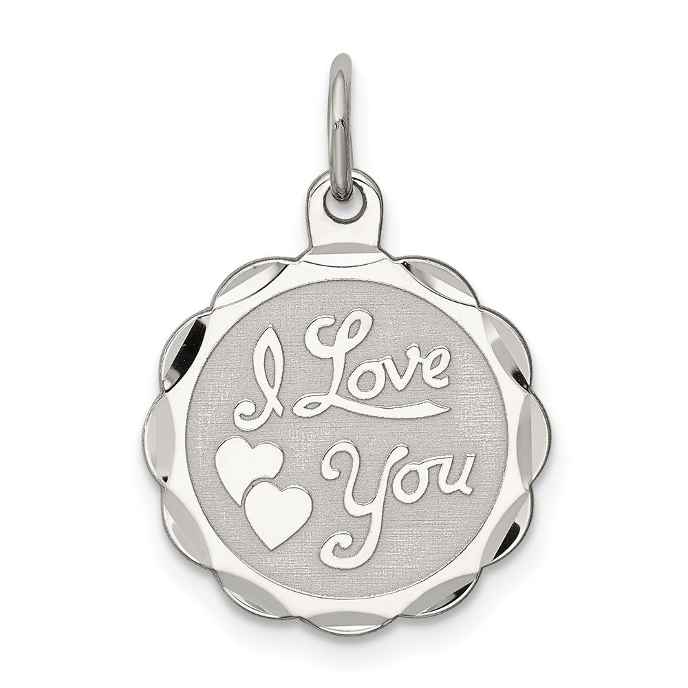 Sterling Silver Rhodium-plated I Love You Disc Charm QC2232