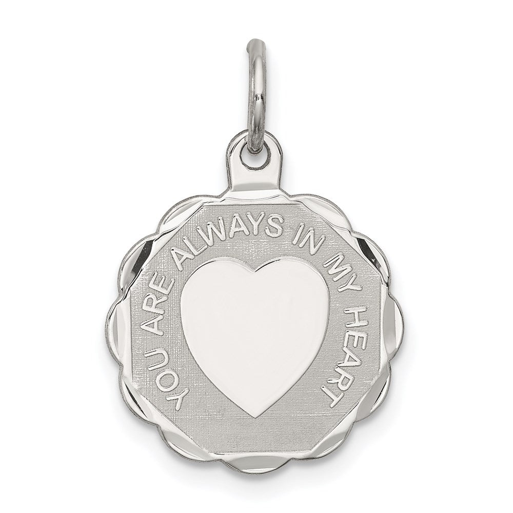Sterling Silver Rhodium-plated Your Always In My Heart Disc Charm QC2245