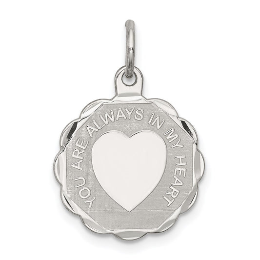 Sterling Silver Rhodium-plated Your Always In My Heart Disc Charm QC2245