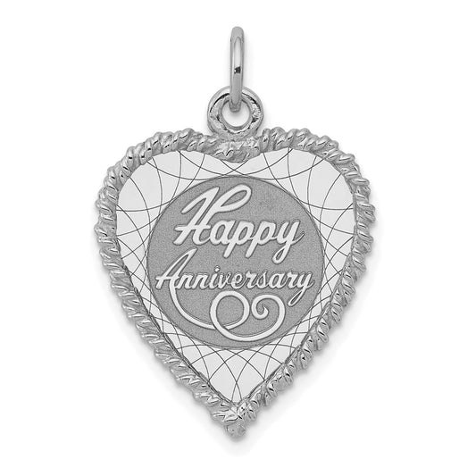 SS Rh-plt Happy Anniversary Polished Front/Satin Back Disc Charm QC2270A